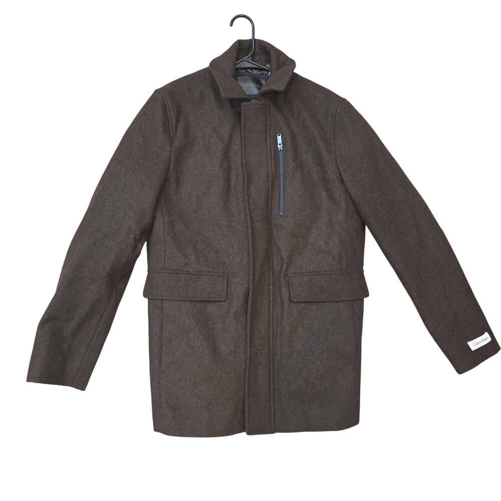 NWOT Calvin Klein brown wool blend thermal lined coat sz S